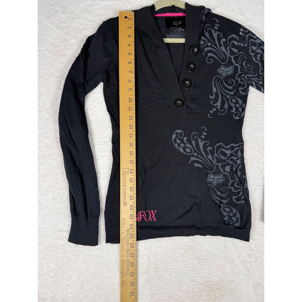 Fox Racing Hooded Sweater Womens M Black Pink Good Y2K Motocross Henley 56177 - Picture 3 of 9